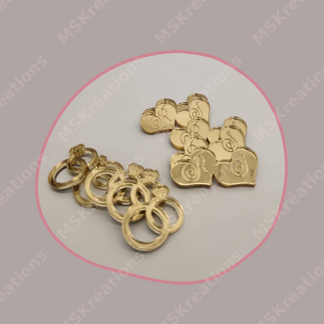 Lot Alliances x5 + Coeurs gravés Initiales x5 